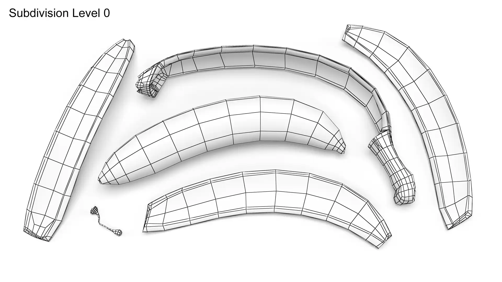 Wireframe render of banana 3d model exploded view