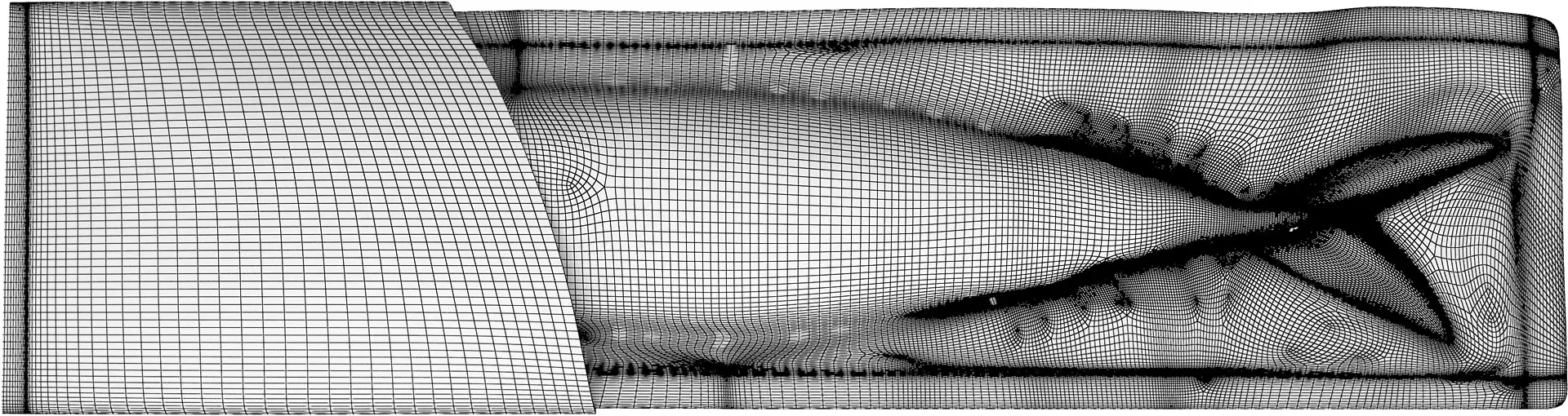 An example of 3D-visualization of a high-density mesh wireframe.