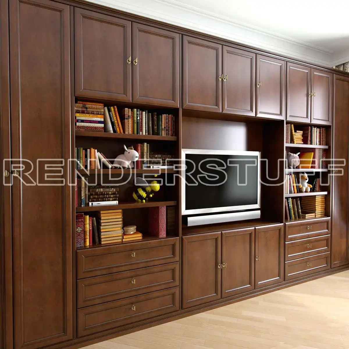 Tv Cabinet Wooden Wall Free 3D Model