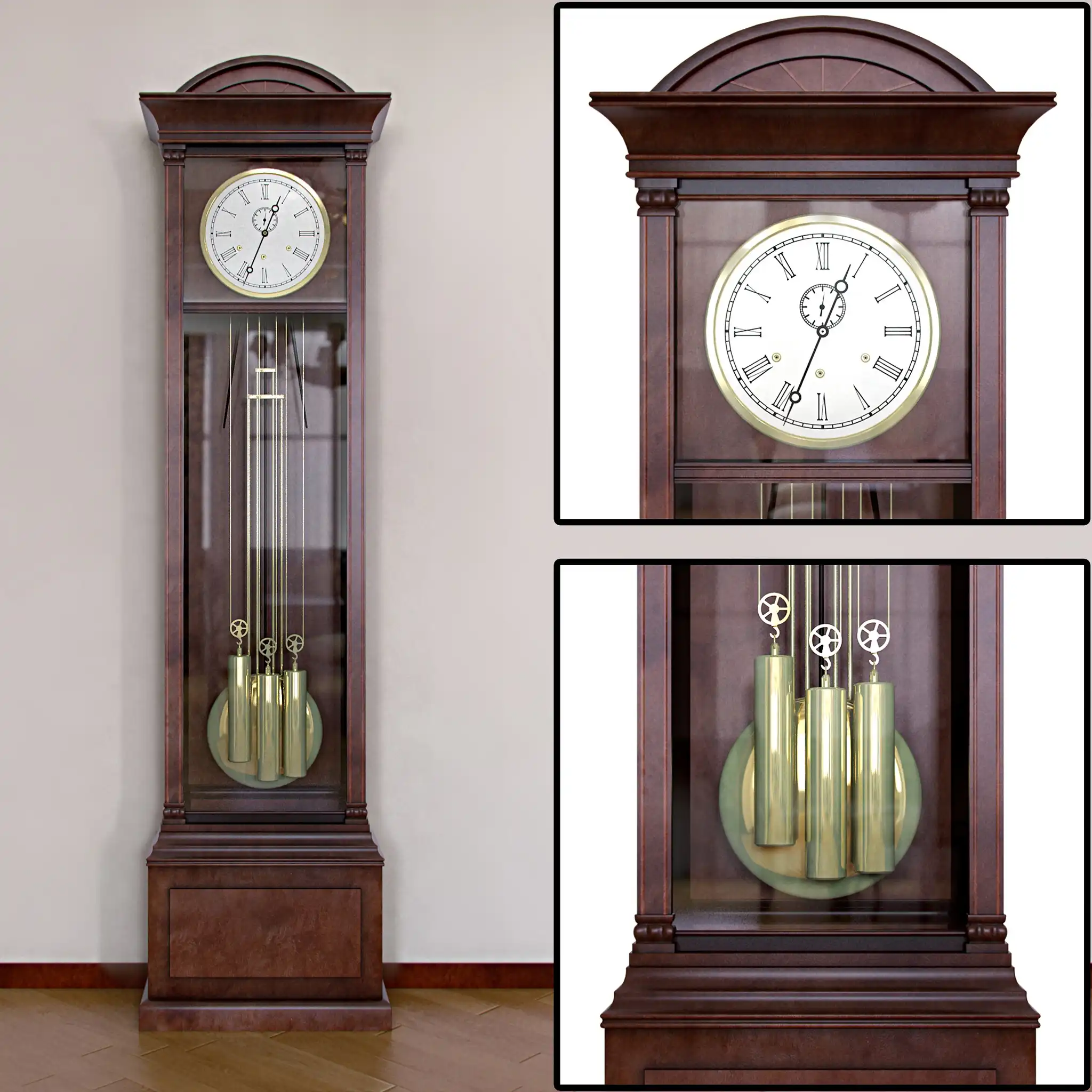Dark Longcase Floor Clock 3D Model