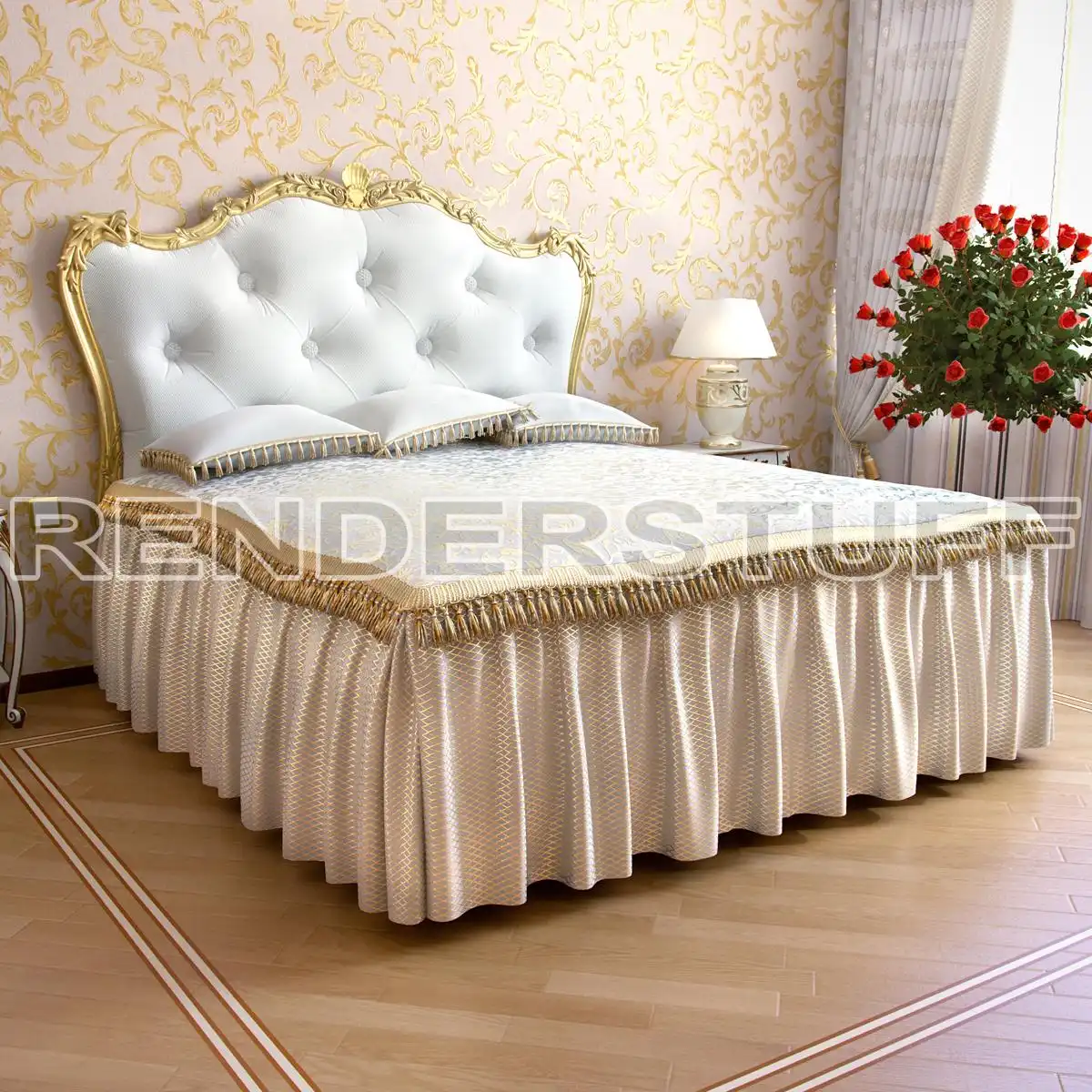 Bed Luxurious Classic With Pillows Free 3D Model