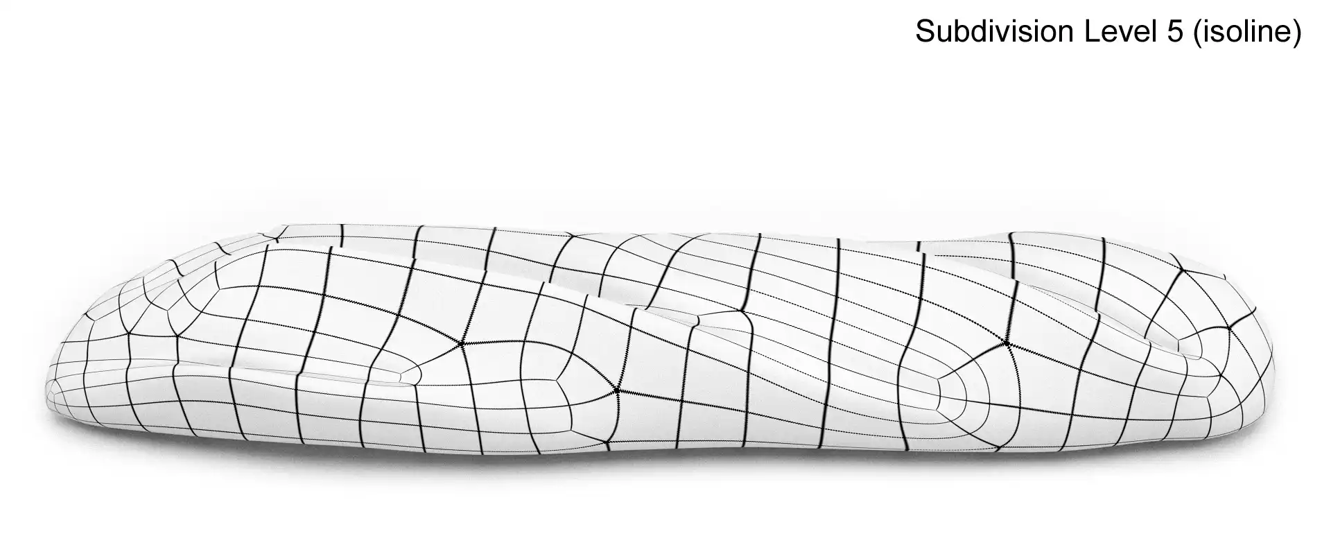 wireframe render of baguette 3d model with subdivision level of five