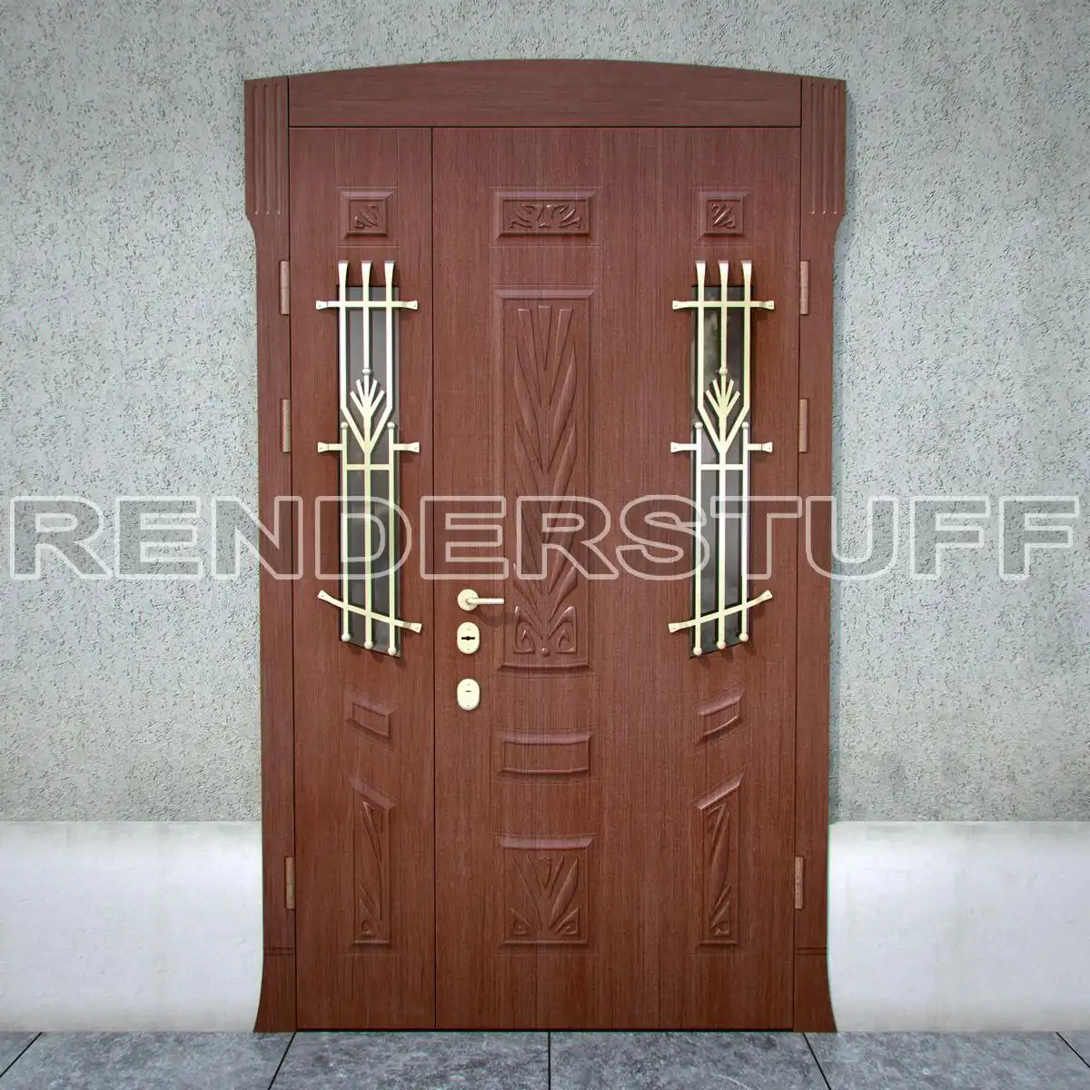 Door Entrance With Glass And Bars Free 3D Model