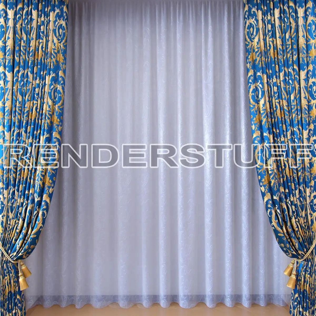 Curtains Tulle Transparent Flower Patterned Free 3D Model