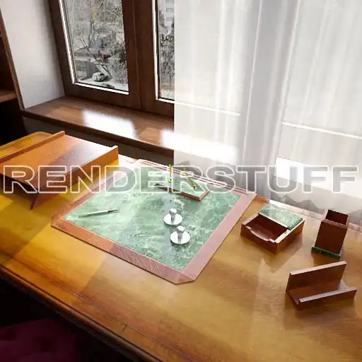 Desk Set Wood And Marble Free 3D Model