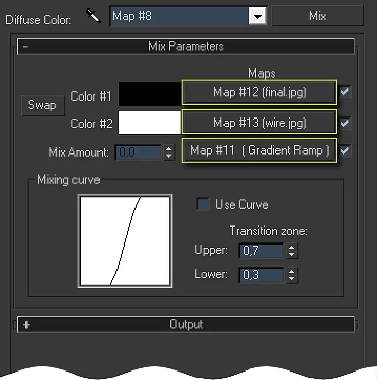 Screenshot of the Mix map, showing a professional tip on how to compose two final renders together directly in 3ds max.