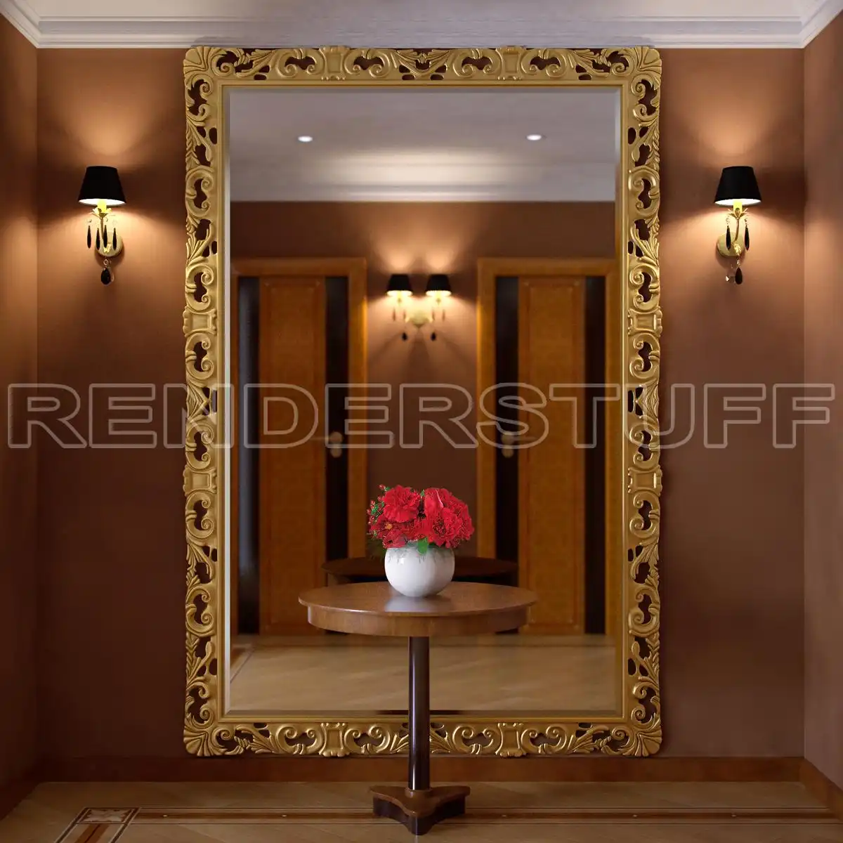 Mirror Wall With Golden Frame Free 3D Model