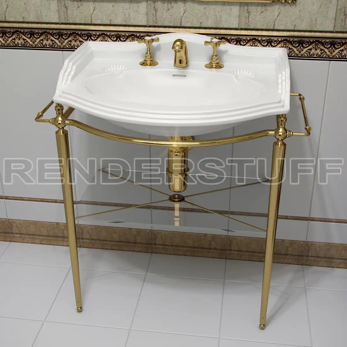 Washbasin Console With Golden Frame Free 3D Model