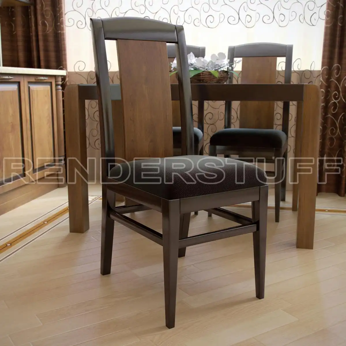 Chair Dark Brown Dining With Hardback Free 3D Model