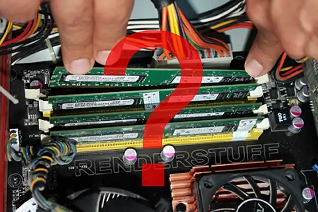 Real photo of installing additional RAM stick to the PC motherboard.