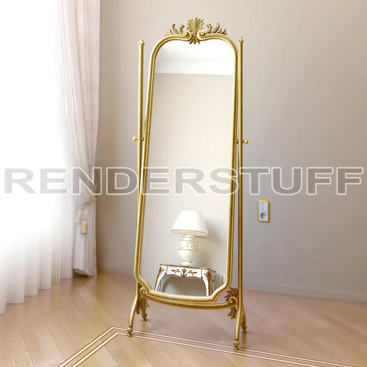 Mirror Cheval Glass Of Gilded Wood Free 3D Model