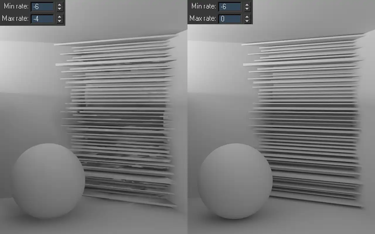 Demonstration of V-Ray global illumination artifacts caused by the low resolution of the Irradiance map.