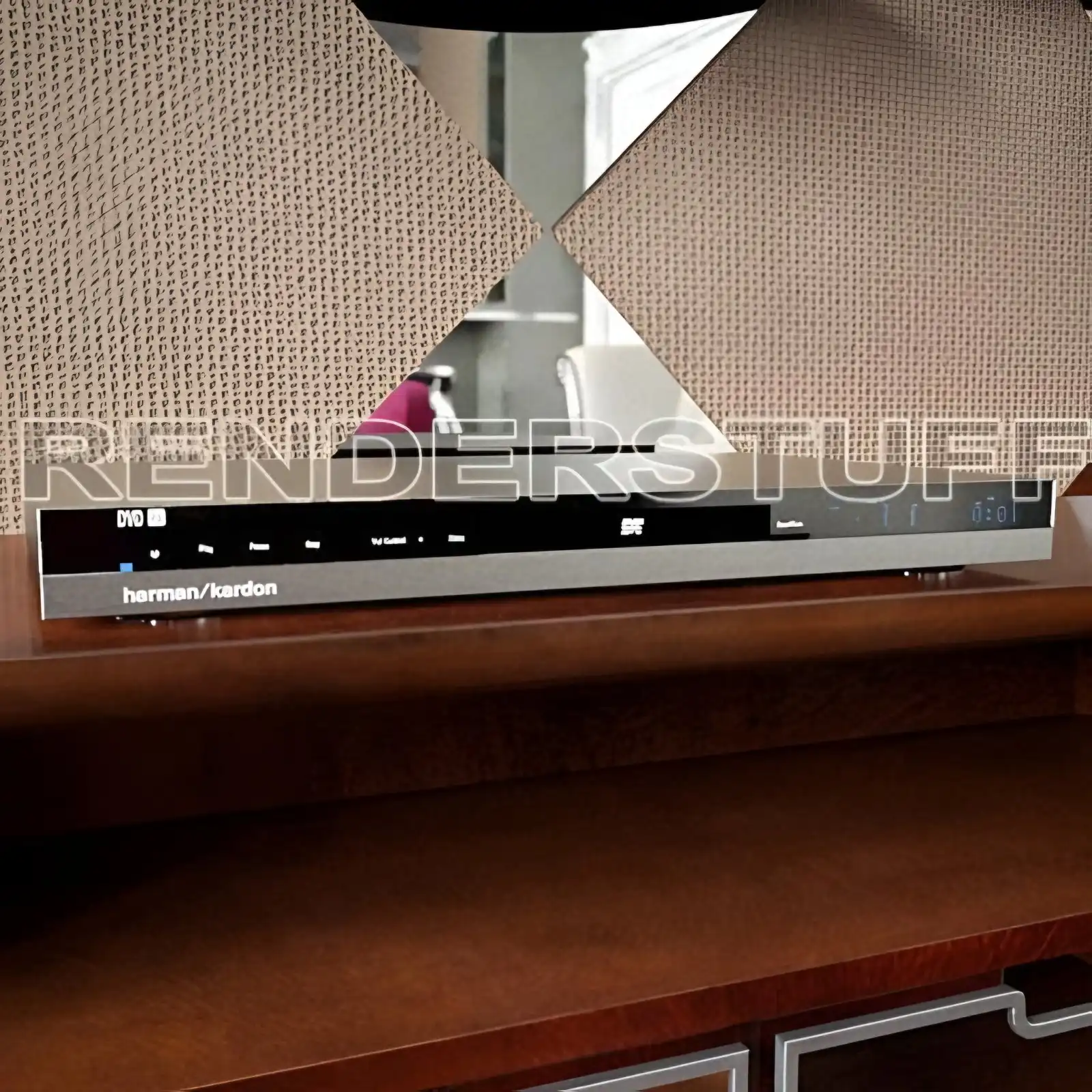 3D model of a Harman Kardon DVD player with glossy black finish, rendered photorealistically
