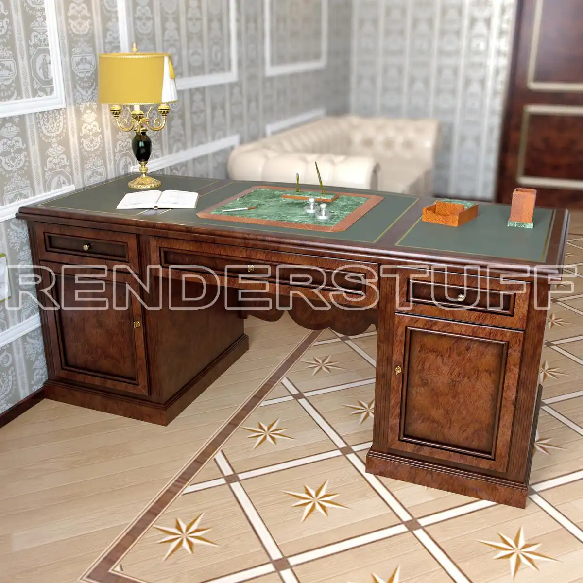 Desk Big Executive Writing Free 3D Model