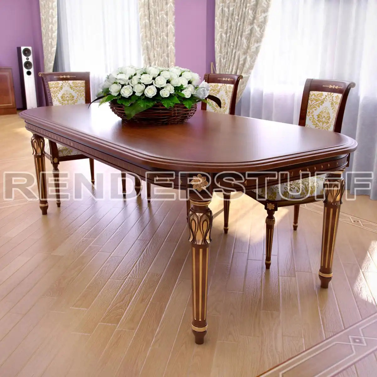 Dining Table w/ Curved Table Top 3D Model