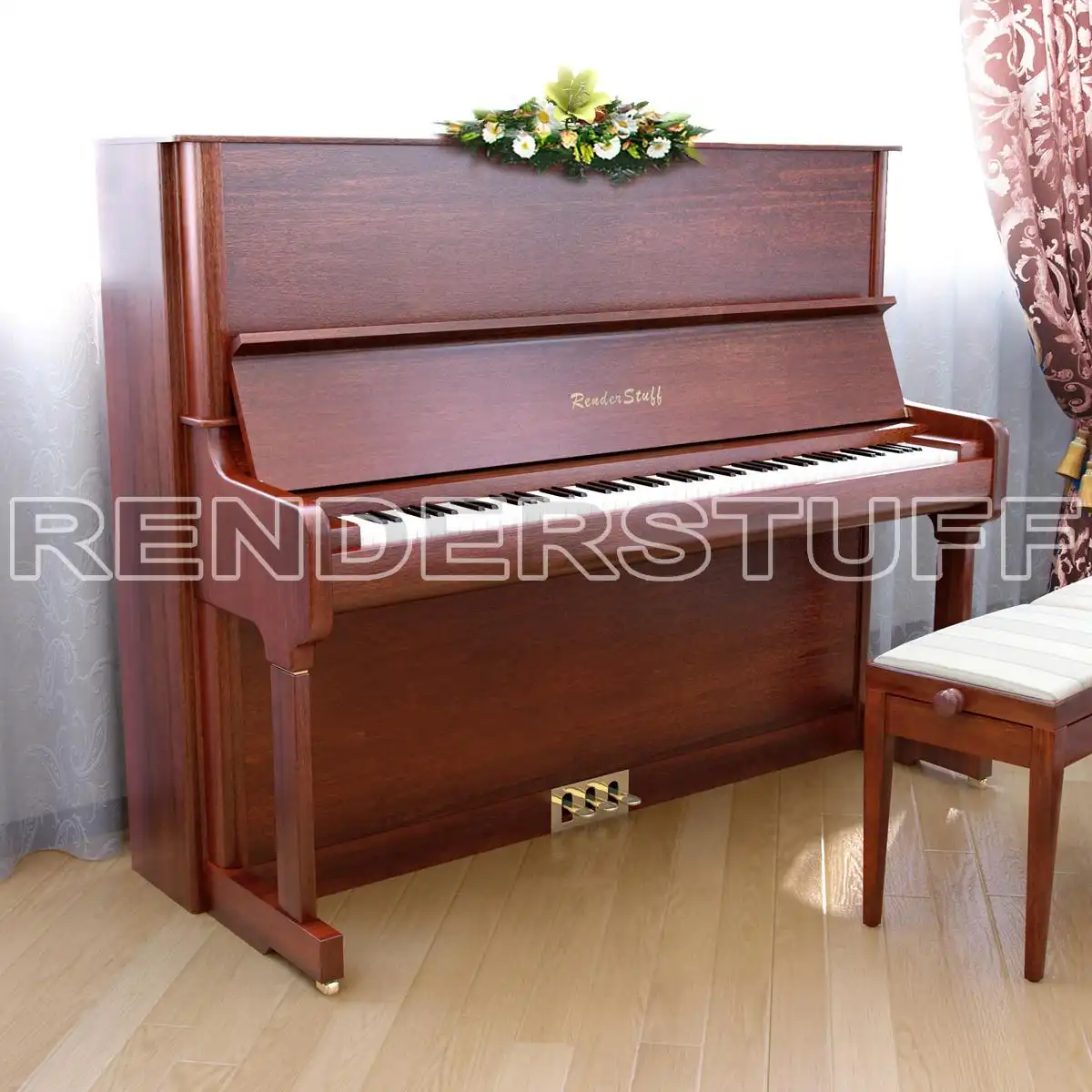 Brown Upright Piano 3D Model