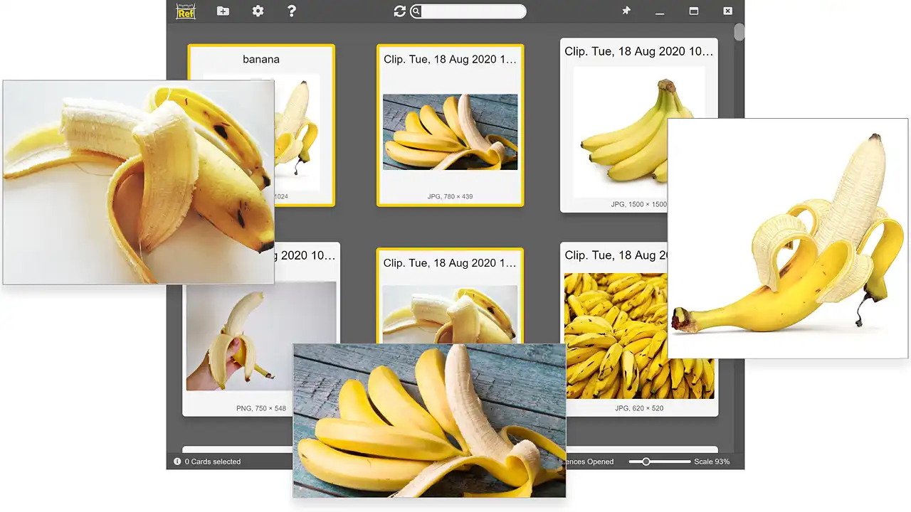 RefShelf, an advanced image viewer for reference images with built-in 'always on top' mode and the ability to display multiple images at once. Screenshot of the interface.