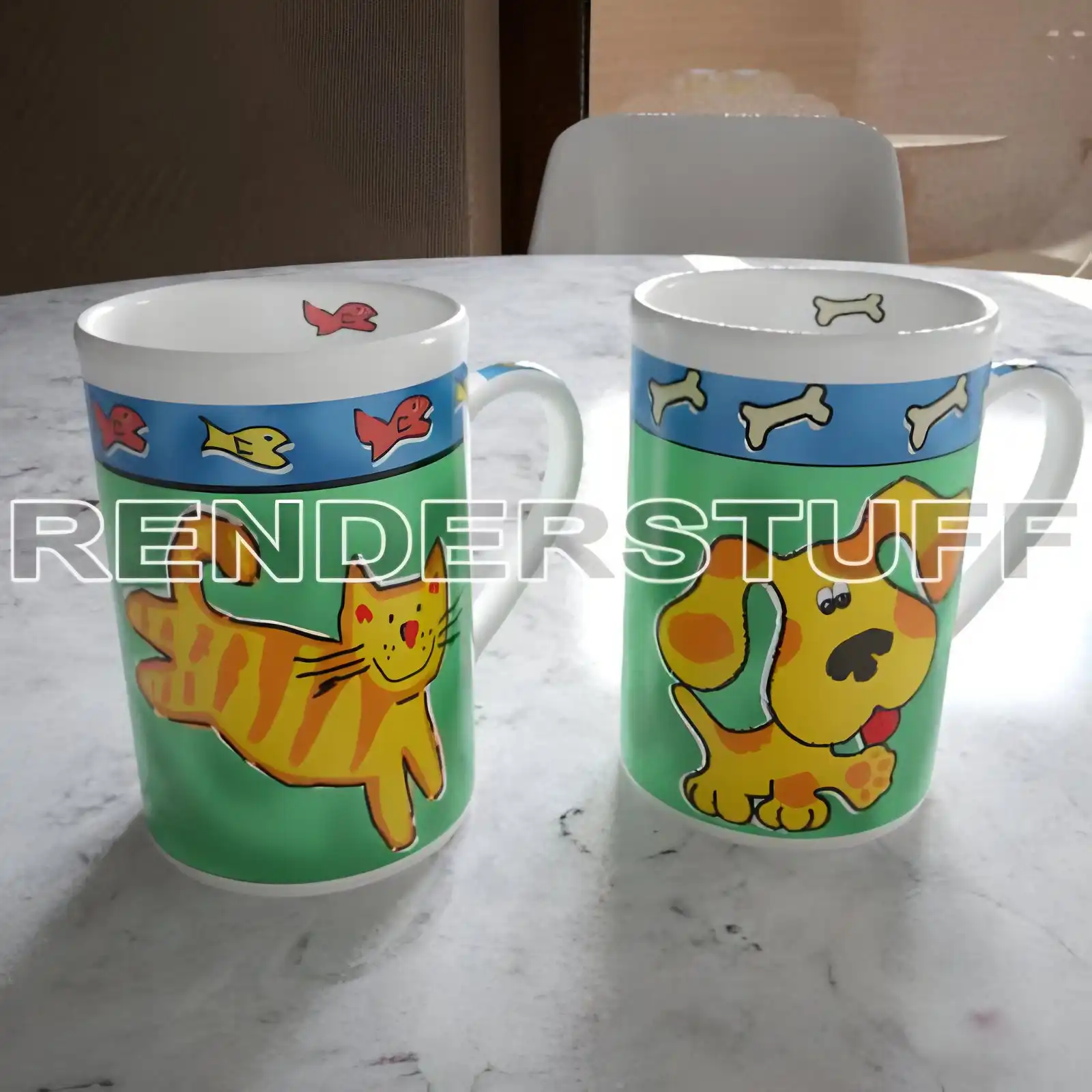 Playful Cat and Dog Ceramic Mugs – Free 3D Model