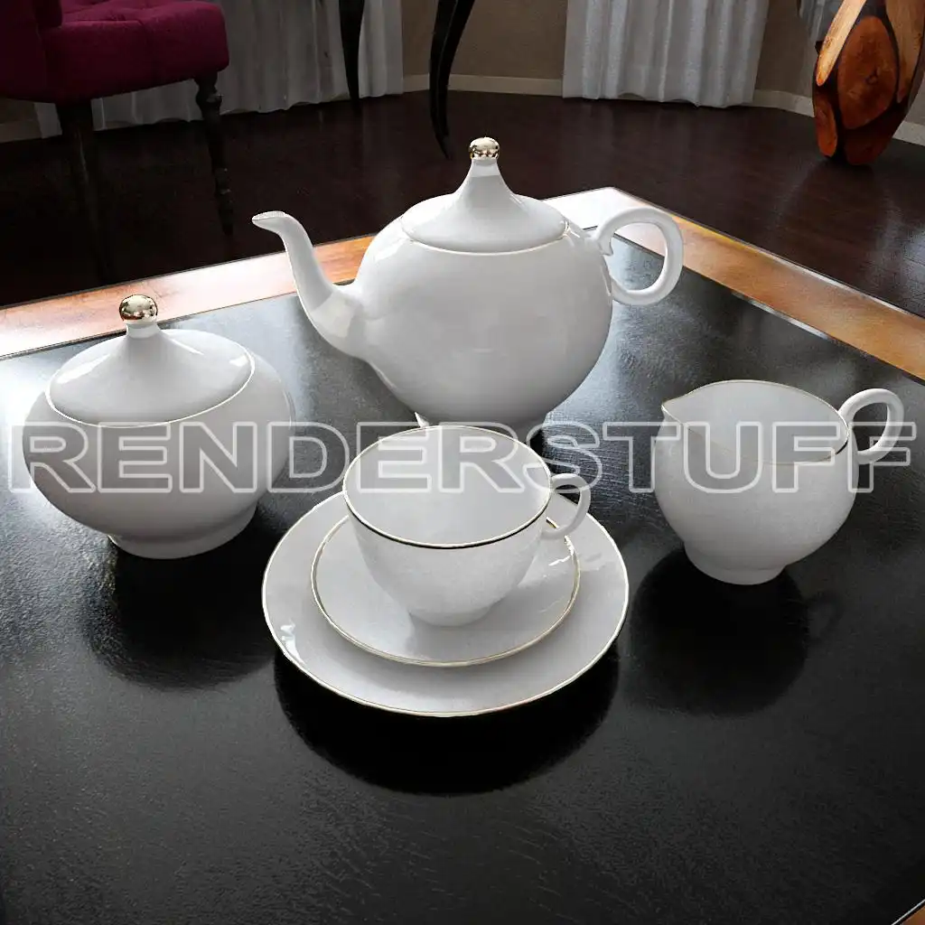 Tea Set White Porcelain Free 3D Model