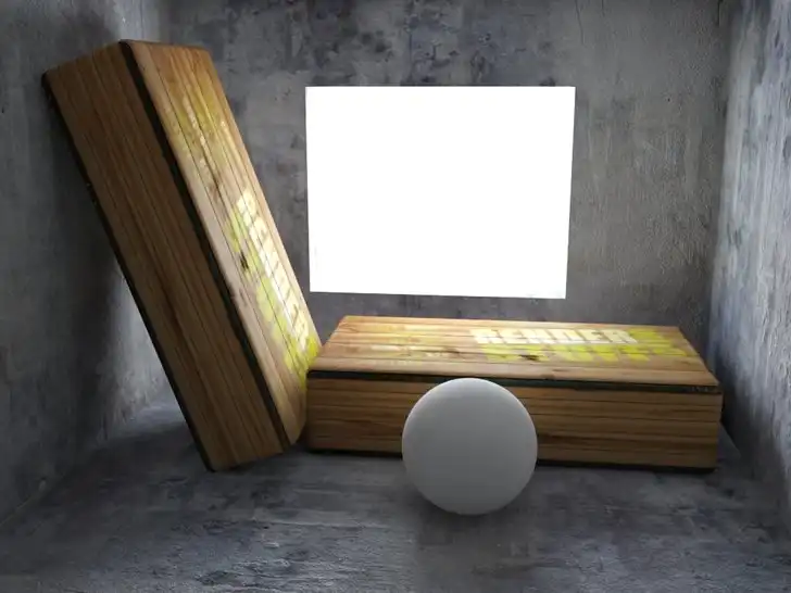 Two wooden boxes and a sphere test scene. Final 3D rendering in 3ds Max and V-Ray with Gamma 2.2 for both, the renderer and input bitmaps. Great photorealistic results, everything done right.