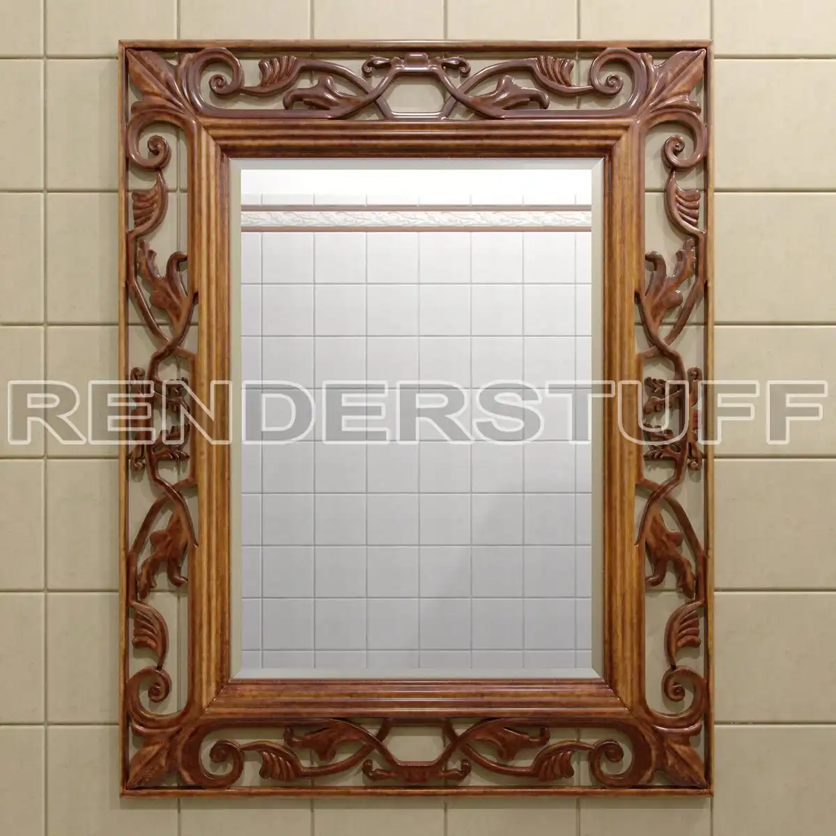 Mirror Wall Of Carved Wood Free 3D Model
