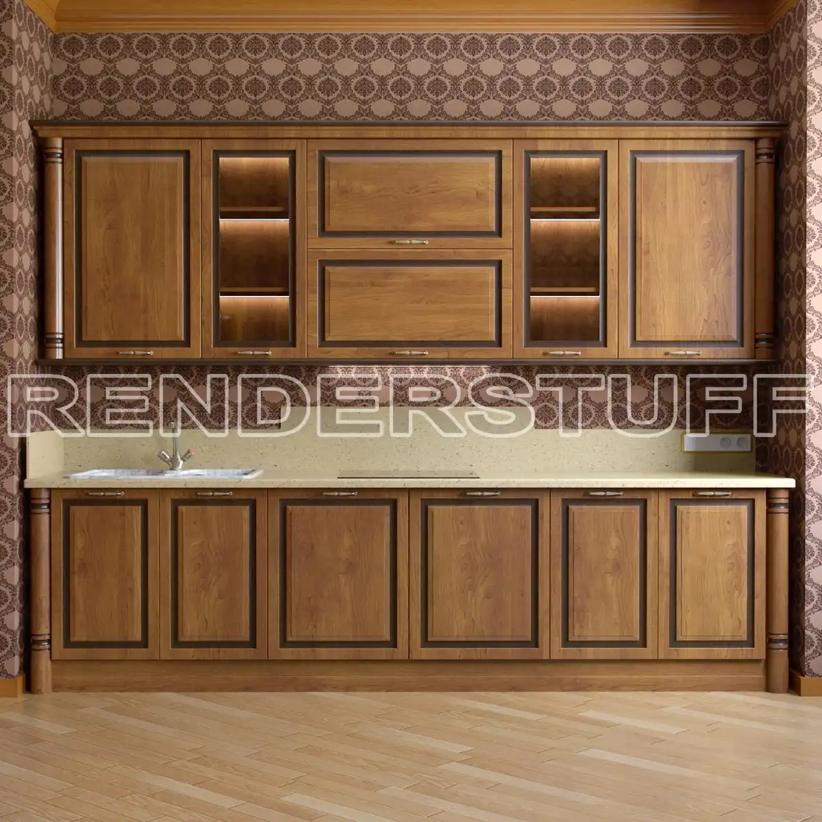 Kitchen Og Light Brown Wood Free 3D Model