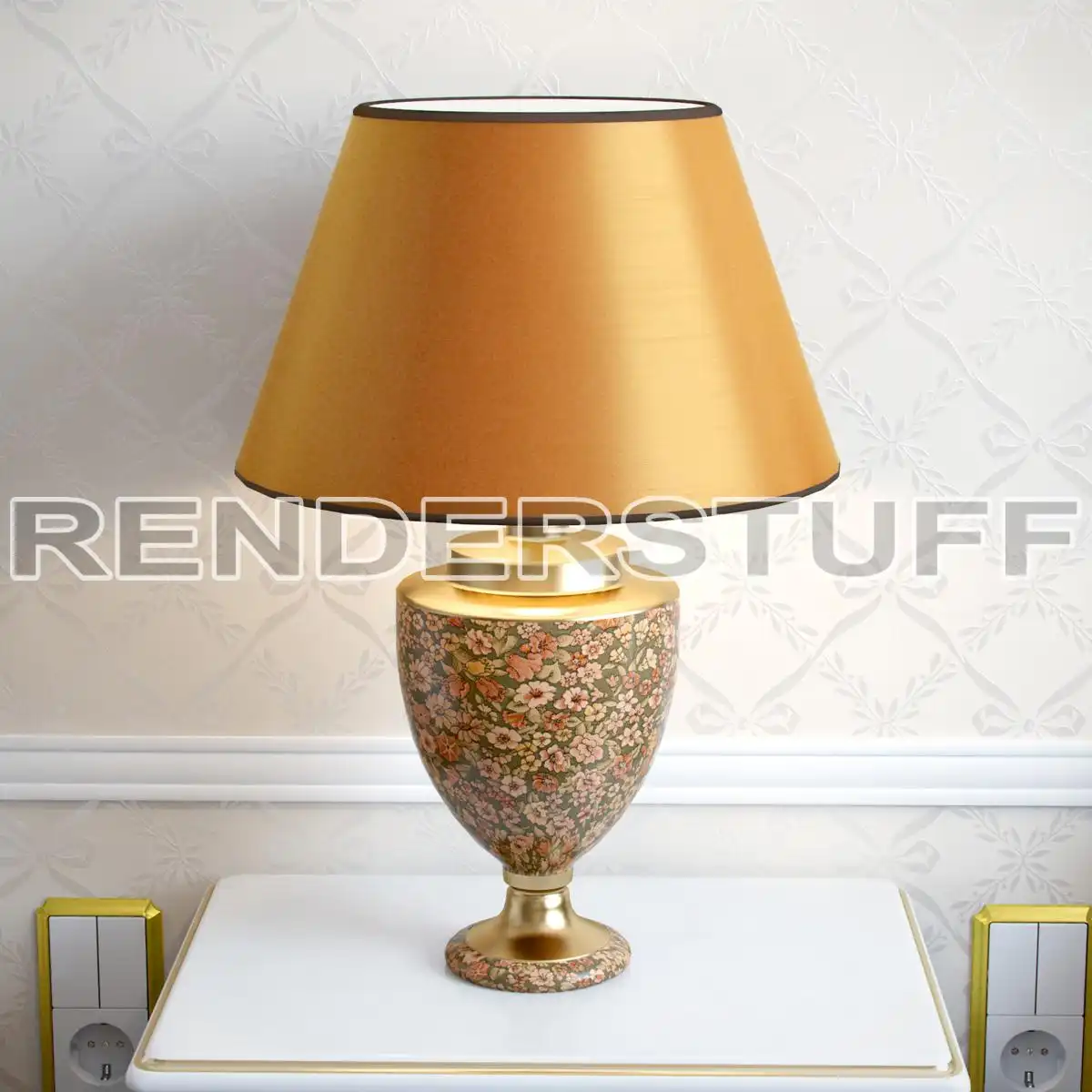 Lamp Table Orange Flowers Free 3D Model