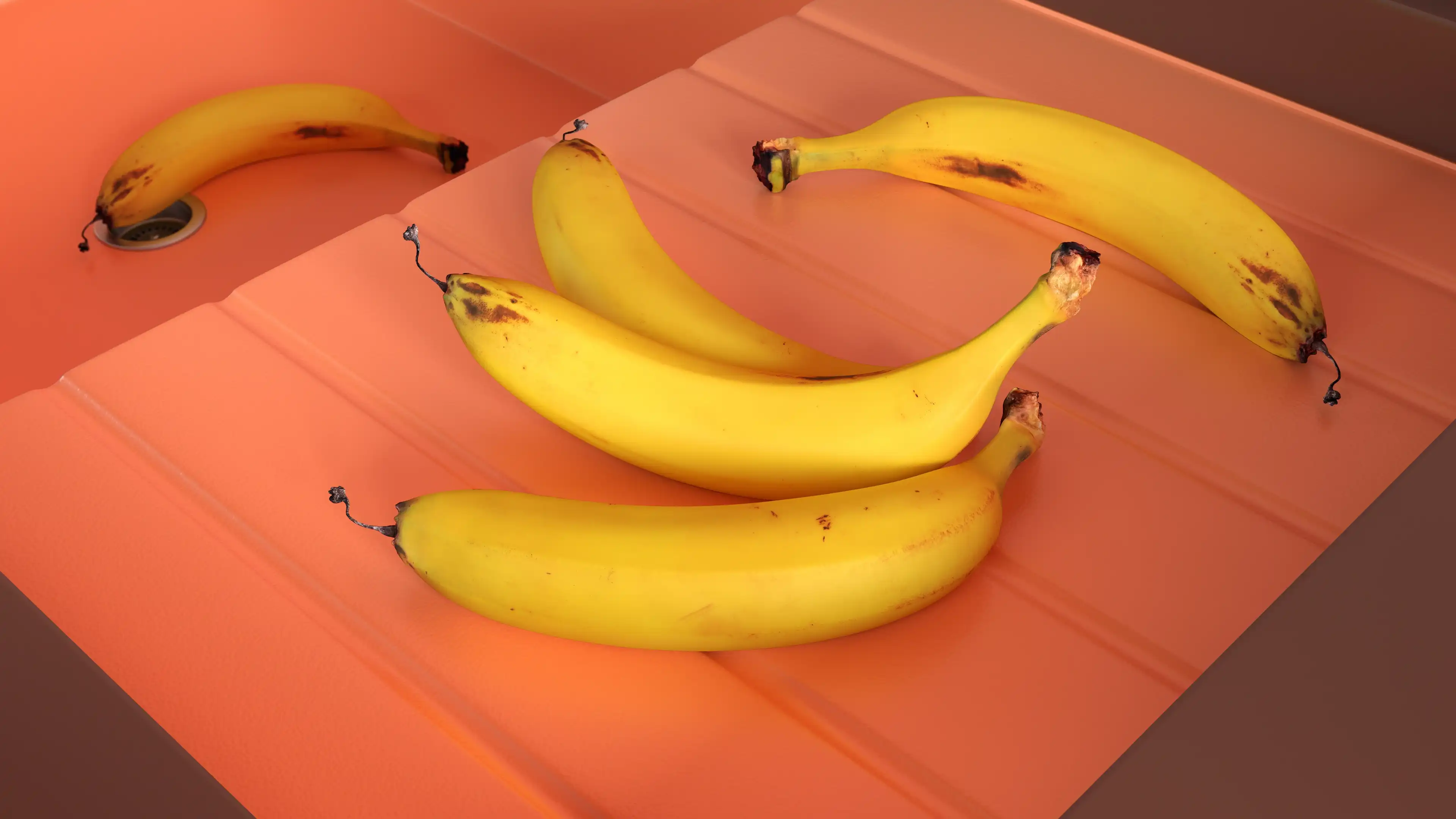 five yellow bananas in the kitchen sink realistically 3d rendered in 3ds max and v-ray