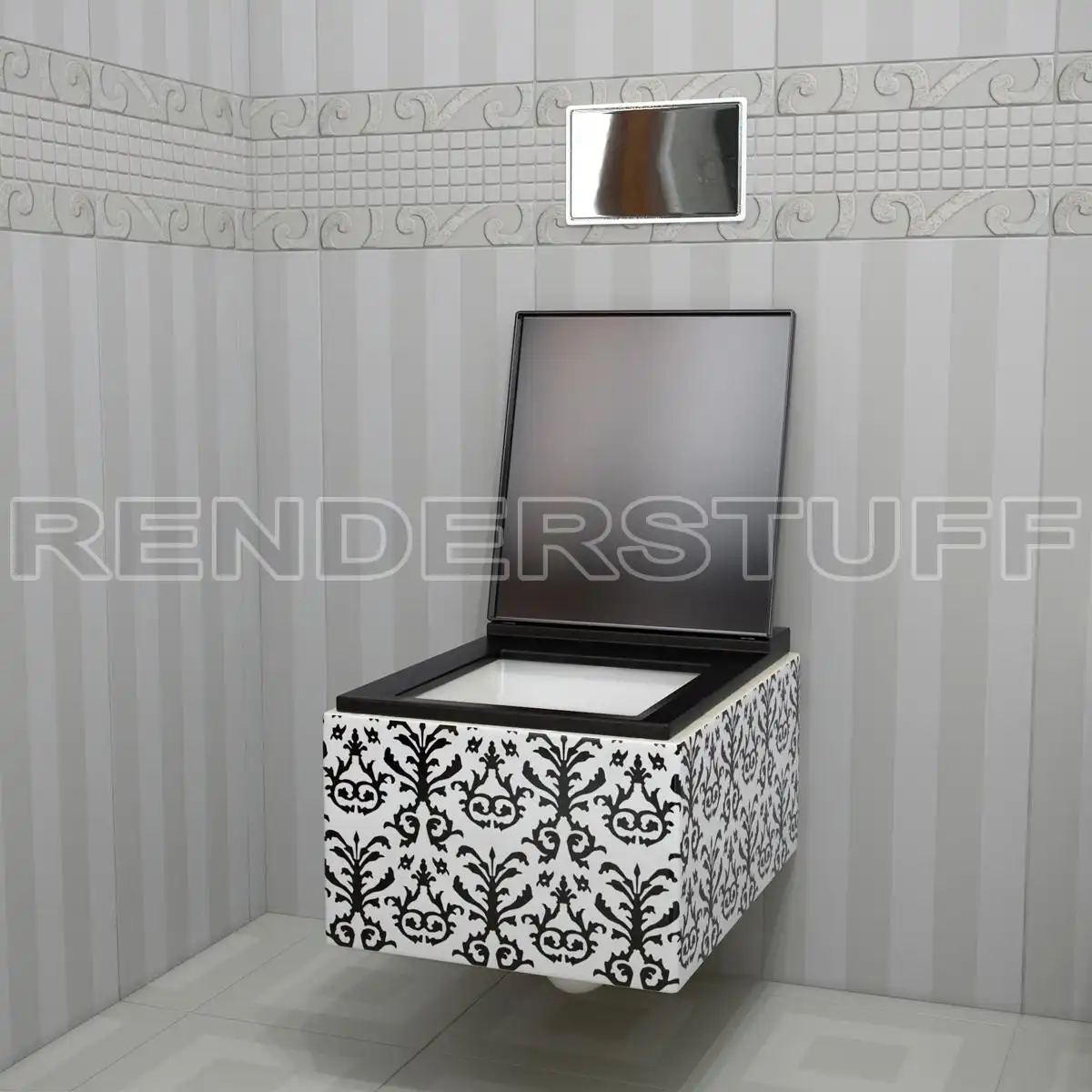 Console Unit w/ Chrome Flush Button Toilet 3D Model