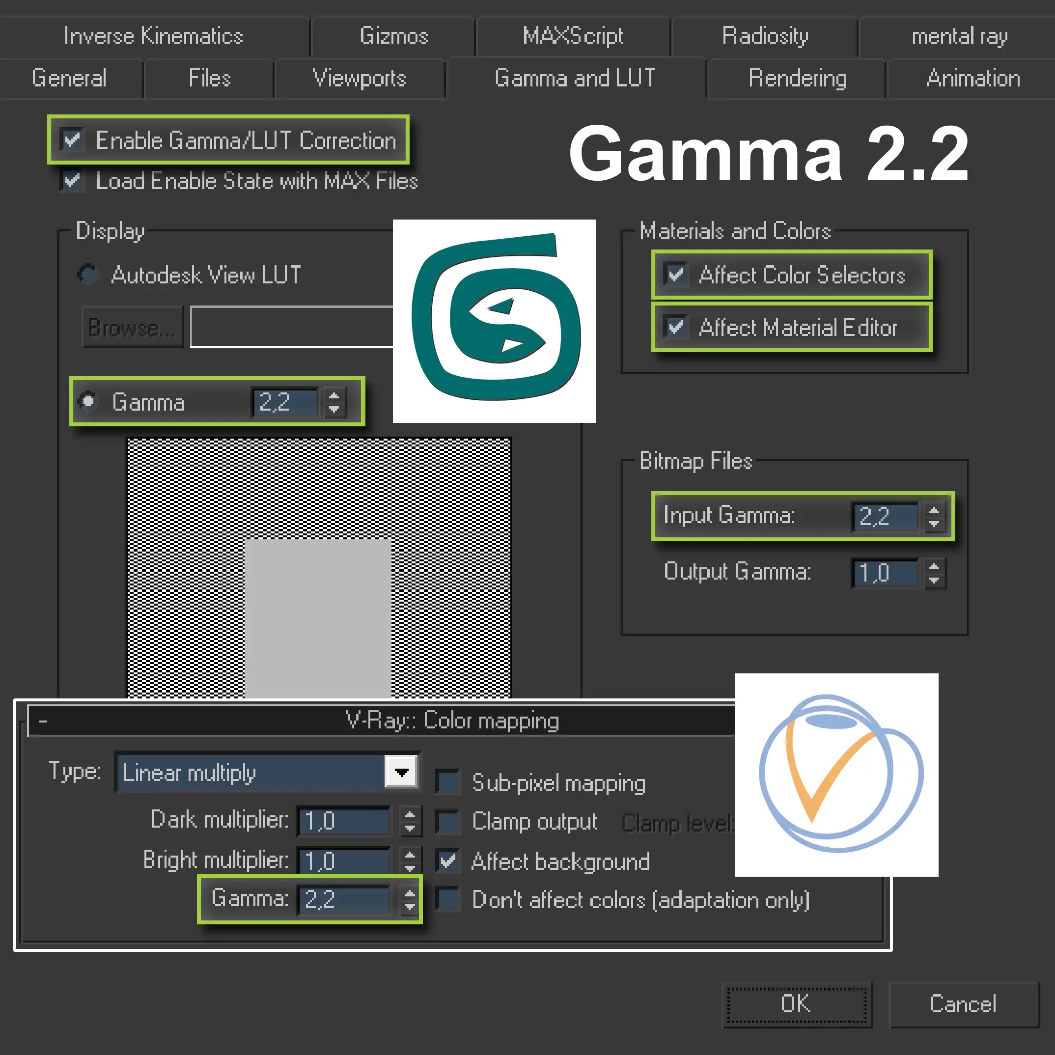 Poster for the quick tutorial describing the gamma correction settings for V-Ray 1.5 and 3ds Max 2008 gamma 2.2 workflow.